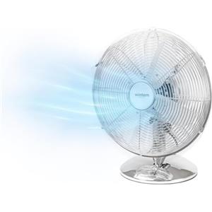 Wintem VORTEX Ventilatore da Tavolo in Acciaio cromato da 30cm 40 Watt 3 Velocità e Movimento Oscillante