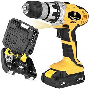 Bakaji Power Tools Trapano Avvitatore a Batteria al LITIO in Valigetta Cordless Doppia Velocità (Trapano Avvitatore 20V + 2 Batterie agli Ioni di Litio)