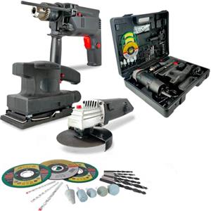 Avilia Set Completo Elettroutensili - Trapano Avvitatore 500W, Smerigliatrice 500W, Levigatrice 135W - Kit con Valigetta e 50 Accessori per Fai da Te e Bricolage