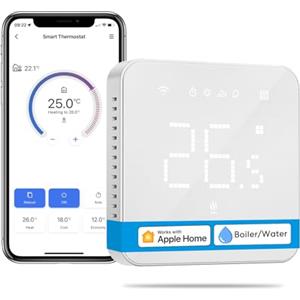 Meross Termostato WiFi, Termostato Smart per Caldaia, Cronotermostato, Termostato da Parete Intelligente per Apple HomeKit, Alexa e Google Assistant, Funzione Programmazione, LED Digitale Touchscreen