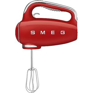 Smeg, Sbattitore Elettrico HMF01RDEU, 9 Livelli di Velocità, Funzione Turbo, Sistema di Avvio Smooth Start, 4 Fruste, 2 Ganci Impastatori e Avvolgicavo in Dotazione, 250W, Rosso