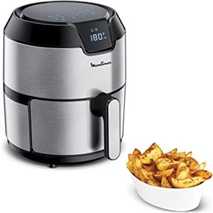 Moulinex Easy Fry Deluxe, Friggitrice ad Aria per Preparazioni Sane, Acciaio Inox, Raffreddamento ad Aria Calda, 4.2L Design Compatto, Regolazione della Temperatura, Timer, 8 Programmi, EZ401D10