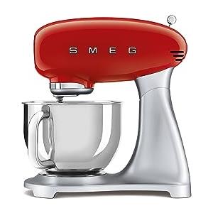 Smeg, Impastatrice Planetaria SMF02RDEU, 10 Velocità, Smooth Start, Ciotola da 4,8 L, Sicurezza Blocco Motore, Frusta Filo, Frusta Piatta, Gancio e Coperchio Versatore in Dotazione, 800W, Rosso