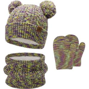 Bequemer Laden Bebe Bambini Inverno Cappello Termico Pompon Sciarpa Guanti Set Guanti in Pile per 0-8 Anni Regalo per Ragazze Bambini, (0-4 anni) Viola, Taglia unica