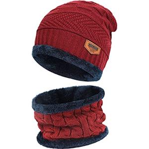 Bequemer Laden Bambini Bambine Cappello e Sciarpa con Fodera in Pile Set Berretto in Maglia Scaldacollo per Vita Quotidiana Outdoor Invernale, Taglia unica (6-14 Anni), Z-Rosso