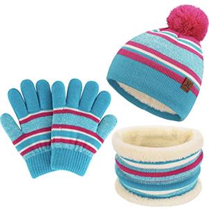 Bequemer Laden Bambini Piccoli Inverno Maglia Caldo Cappello Berretto Sciarpa Guanti Set per Ragazzi Ragazze età 2-7, Pompom cap Neck Warmer Guanti Foderato in Pile