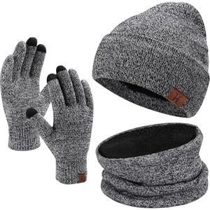 Bequemer Laden Invernali Cappello Sciarpa e Guanti Touch Screen, Berretto in Maglia Scaldacollo e Guanti con Fodera in Pile per Uomo Donna, Grigio