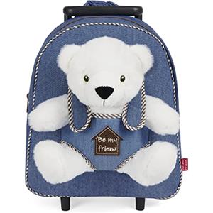 PERLETTI Trolley Orso Polare Peluche da Bambino Bambina 3 4 5 Anni - Zainetto Scuola Materna Asilo Bimba Bimbo con Ruote Spallacci - Borsa Bagaglio da Viaggio Blu Bianco - 28x32x11 cm (Orso Polare)