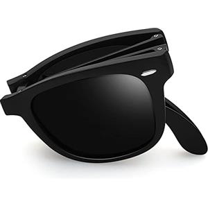 Joopin Occhiali da Sole Pieghevoli Uomo Donna Polarizzati Protezione UV400 Classici Vintage Quadrati Rettangolari Occhiali Foldable (Nero)