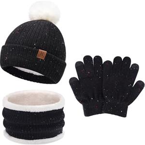 Bequemer Laden Bambini Invernale Caldo Cappello Sciarpa Guanti Set con Fodera in Pile, Invernali Cappelli Berretto Scaldacollo Sciarpe Manopole per 0-10 Anni Bambino e Bambina Idee Regalo Natale