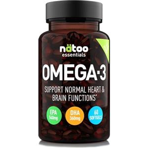 NÄTOO OMEGA 3 - Olio di pesce concentrato e purificato, EPA e DHA contribuiscono alla normale funzione cardiaca - Il DHA contribuisce alla normale funzione cerebrale (60 unità (Confezione da 1))