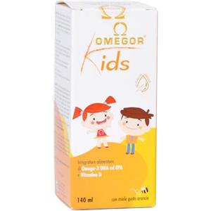 Omegor Kids Liquido Omega-3 per Bambini 3+ Anni (140 ml) Estratto da Alga Marina ‒ Emulsione di Miele Aromatizzato all'Arancia con 300mg di Omega-3 per Dose ‒ Integratore Omega-3 con Vitamine C e D