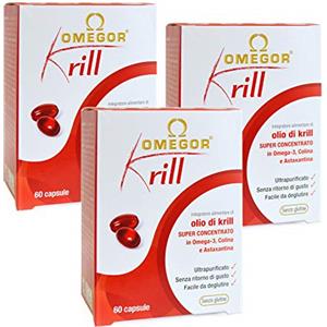 Omegor Krill - Integratore alimentare con Fosfolipidi, Colina, Omega-3 EPA e DHA e Astaxantina ad Alta Biodisponibilità - 260 mg di EPA e DHA - Senza ritorno di gusto - Facile da deglutire