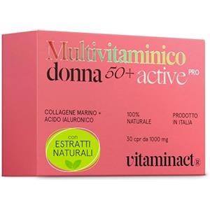 Vitaminact Multivitaminico Donna 50 anni - L'unico Potenziato Con Collagene Marino + Acido Ialuronico + Vitamine 100% Naturali Dalla A alla Z + Minerali - Per Donna Dopo i 50 Anni - Specifico per la Menopausa