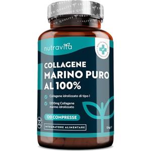 Nutravita Collagene Marino Idrolizzato Tipo 1 - Collagene Puro al 100% Alto Dosaggio Dose 1200mg - 120 Compresse (2 Mesi) - Integratore Donna e Uomo - Peptidi di Colageno per Pelle e Articolazioni - Nutravita