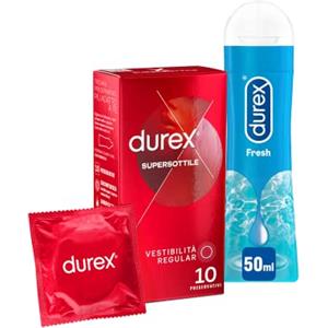 Durex Preservativi Supersottile 10 Profilattici Regular Fit vestibilità regolare + Durex Gel Lubrificante Pleasure Fresh