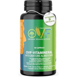 PARAFARMACIA, ORGANIC VITAMINS & FOOD OVF Vitamineral 60 cps, Multivitaminico e multiminerale per il tuo Benessere, con Vitamine A,B attive,C,D,E,K ferro, zinco, magnesio, Luteina e minerali chelati per Aiutarti in Ufficio