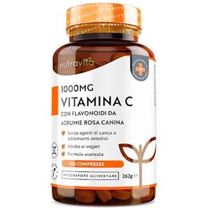 Nutravita Vitamina C 1000mg - 180 Vitamina C Compresse per 6 Mesi - Vitamina C Pura con Rosa Canina e Flavonoidi - Integratore Vitamina C Acido Ascorbico - 100% Vegan - Senza Glutine e OGM - Nutravita