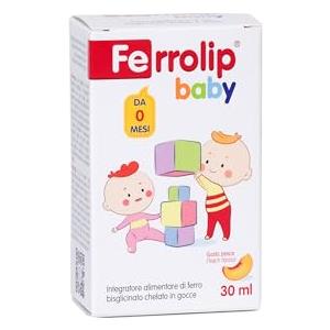 Omegor Ferrolip Baby Integratore Ferro Bambini in Gocce (30 ml) ‒ Ferro Bisglicinato Chelato per Neonati da 0 Mesi e Bambini Fino ai 10 Anni ‒ Elevata Tollerabilità Gastrica, Aromatizzato alla Pesca