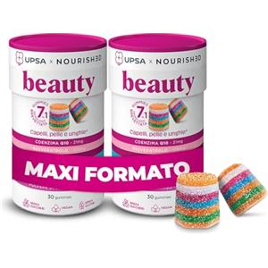 NOURISHƎD UPSA Gummies - Capelli, Pelle e Unghie Gummies x60 (Pack 2) - con Coenzima Q10, Senza Zuccheri - Beauty Integratore Alimentare - Resveratrolo, Zinco e Altre Vitamine - Con Edulcoranti, Vegan