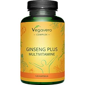 Vegavero GINSENG + MULTIVITAMINICO Vegavero® | Con Maca, Magnesio, Vitamine B e C | Energizzante + No Stress + Vitalità | 120 Capsule | NO ADDITIVI | Vegano