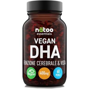 NÄTOO Vegan DHA - Olio di alghe ricco di DHA 40% da alghe | Omega 3 Vegan da supporto per Funzione Cerebrale e Apparato Visivo | Integratore Vegano Senza Lattosio e Glutine | 200mg di DHA per Perla