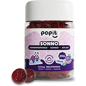 POP IT 60 Melatonina Gommose 0,5mg - Sonno Adulti - Cura di 2 Mesi - Senza Zucchero, Vegano, Gusto Mora - Camomilla con Melatonina Pura per Dormire - Made in France