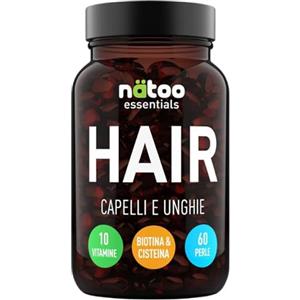 NÄTOO HAIR Integratori per Capelli e Unghie 60 Perle (1 mese di integrazione) - Integratore alimentare di Vitamine e Minerali con Cisteina e Biotina, per Capelli e Unghie Sani e Forti