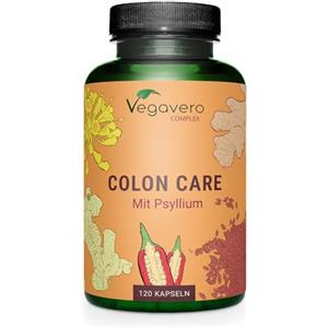 Vegavero COLON Care | 120 capsule | 100% Naturale con Psillio, Zenzero, Finocchio e Fermenti Lattici | per Colon Irritabile, Stitichezza, Intestino pigro e Gonfiore | Vegan e Senza Additivi | Vegavero®