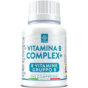 +LIFE Vitamina B Complex Alto Dosaggio 365 Compresse PiuLife® Vitamina B6 B1 B2 B3 Niacina, B5, B8 Biotina, B9 Acido Folico, Vitamina B12, Vitamine Gruppo B Total Energia Capelli Difese Immunitarie