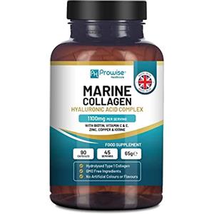 PH PROWISE Healthcare Collagene Marino con Acido Ialuronico 1100mg - 90 Capsule Potenziate con Acido Ialuronico, Vitamine C, E, B2, Biotina, Rame, Zinco e Iodio | Prodotto nel Regno Unito da Prowise Healthcare