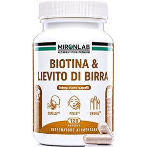 MironLab Lievito di Birra | Alto Dosaggio Testato - 1640mg | Arricchito di Biotina Vitamine e Minerali | Integratore crescita capelli - Bellezza pelle e unghie | 120 Capsule - 1 mese | MIRONLAB