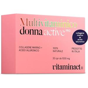 Vitaminact Multivitaminico Donna - L'unico Potenziato Con Collagene Marino + Acido Ialuronico + Vitamine 100% Naturali Dalla A alla Z + Minerali - Per Donna Fino ai 50 Anni -Scopri la Linea Completa per Ogni Età