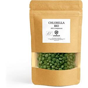 ERBOTECH, 400 Compresse di Chlorella BIO, Capsule di Alga Chlorella Pura in Confezione da 100g, Ricche di Ferro, Omega 3 e Vitamina B12, Senza Glutine, Adatto a Vegetariani e Vegani