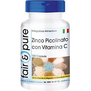 Fair & Pure® - Zinco 15 mg - Integratore di picolinato di zinco con vitamina C - Vegan - 120 Capsule