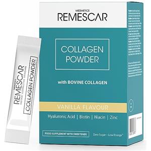 Remescar Collagene in Polvere Gusto Vaniglia 30 Bustine - Peptidi di Collagene Marino con Acido Ialuronico, Biotina, Vitamina C, Zinco per il Mantenimento di Capelli e Pelle