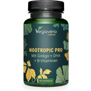 Vegavero NOOTROPICO Potente | con Ginkgo Biloba, Bacopa Monnieri, Ginseng e Omega 3 | Nootropic per Memoria e Concentrazione | senza Additivi e senza Caffeina | 90 capsule (3 mesi) | Vegan | Vegavero®