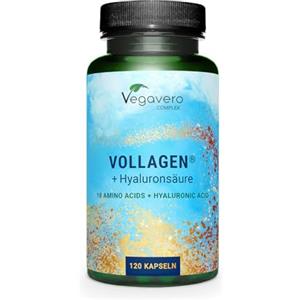 Vegavero Collagene Vegano + Acido Ialuronico Vegavero® | Vollagen®: Alta Biodisponibilità da Fermentazione | 800-1500 kDa | Integratore Anti Age per Pelle e Articolazioni | Senza Additivi | 120 capsule