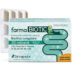 CISBANI PHARMA FARMABIOTIC, fermenti lattici probiotici e prebiotici, 20 miliardi di UFC dose giornaliera | con FINOCCHIO e VITAMINE B | Protegge la flora intestinale, adatto per adulti e bambini | Cisbani Pharma