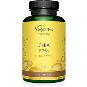 Vegavero OMEGA 3 6 9 Vegavero® | 1400 mg di Olio di Semi di Chia 100% BIO | VEGAN | Spremuto a Freddo | Acidi Grassi Essenziali di Qualità Superiore Benexia® | Senza Additivi | 120 capsule