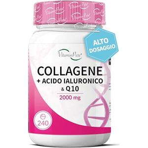 VitaminPure COLLAGENE e ACIDO IALURONICO - 240 compresse alto dosaggio 2000mg + Vitamina C e Coenzima Q10 | Collagene integratore per Pelle, Articolazioni, Ossa e Capelli