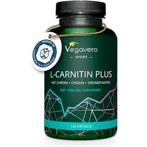 Vegavero L-CARNITINA Complex | 1000 mg di CarniPure® | con Cromo, Vitamine B, Colina e Caffè Verde | Integratore Pre Workout per Metabolismo e Recupero Muscolare | Vegan e Senza Additivi | Vegavero®