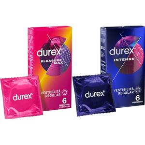 Durex Mix Preservativi, Intense 6 unità Stimolanti con Nervature e Gel Stimolante stimolanti per lei + Pleasure Max Vestibilità Regular 6 unità, 12 profilattici nominale 56 mm