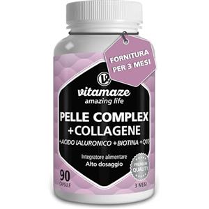 Vitamaze - amazing life Biotina + Collagene e Acido Ialuronico, Integratore Pelle Complex con Coenzima Q10 e Vitamina C, 90 Capsule, Collagene Idrolizzato per la Pelle, Capelli e Ossa, Qualitá Tedesca. Vitamaze®