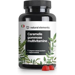 natural elements Caramelle gommose Multivitaminico - 120 Gummies - Integratore Multivitaminico Completo - con 12 vitamine e minerali (vitamina C, D3, biotina, acido folico, zinco e altro, integratori stanchezza)