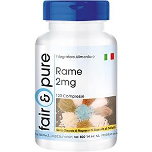 Fair & Pure® - Rame bisglicinato 2mg - Integratore di rame - Buona disponibilità biologica - Vegan - 120 Compresse