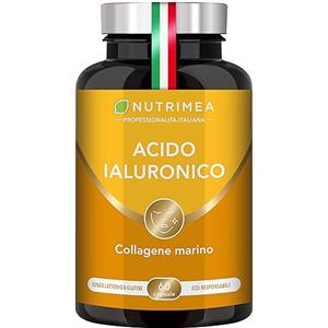 Plastimea Acido Ialuronico | con Collagene Marino | Ricco di Vitamina A e C | Antirughe e Anti-age | Idrata e Illumina la Pelle | Supporta le Articolazioni | 60 Capsule | Nutrimea