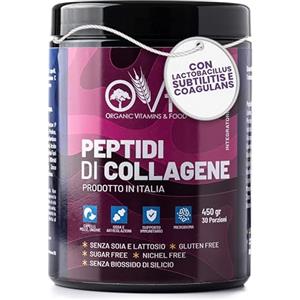 PARAFARMACIA, ORGANIC VITAMINS & FOOD OVF Peptidi di Collagene Idrolizzato (Gusto Cacao) - Supporto Articolazioni e Pelle - Integratore 450g Collagene Puro con Biotina, Quercetina, Vitamina C e Zinco - Made in Italy