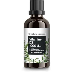 natural elements Vitamina D3 - 1000 I.U. per goccia - 50 ml (1750 gocce) - natural elements - In olio MCT di cocco - Integratore Vitamin D - Alto dosaggio, liquida