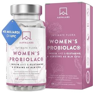 AAVALABS Fermenti Lattici Probiotici Donna - 4Ceppi Batterici 45MiliardiCFU - Integratore Donna Probiotico Completo + Inulina e L-Glutammina - Integratori Donna senza OGM, senza Glutine e Lattosio - 60 Capsule